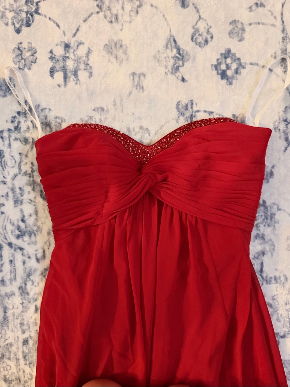 David's Bridal Red Strapless Twist-Front Evening Dress
